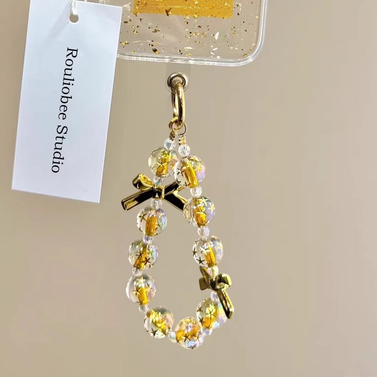 Park Chae-Young Pearl Phone Strap Handmade Beaded Chain Pendant Personalized Decoration Xiaohongshu Accessories Flower Pearl Pendant Suitable for Apple 16/15 Phone Case iPhone 14 New Model