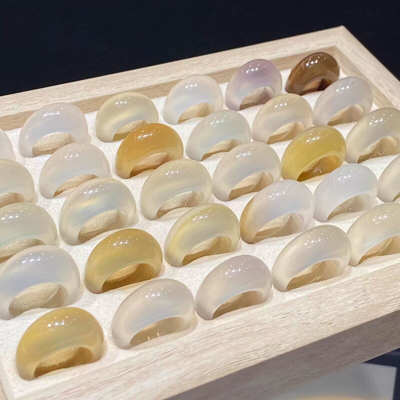 Natural High Ice Agate Ring for Women, Genuine White Moonlight Chalcedony Ring, White Ice Color Couple's Ring, Wide Ring for Men