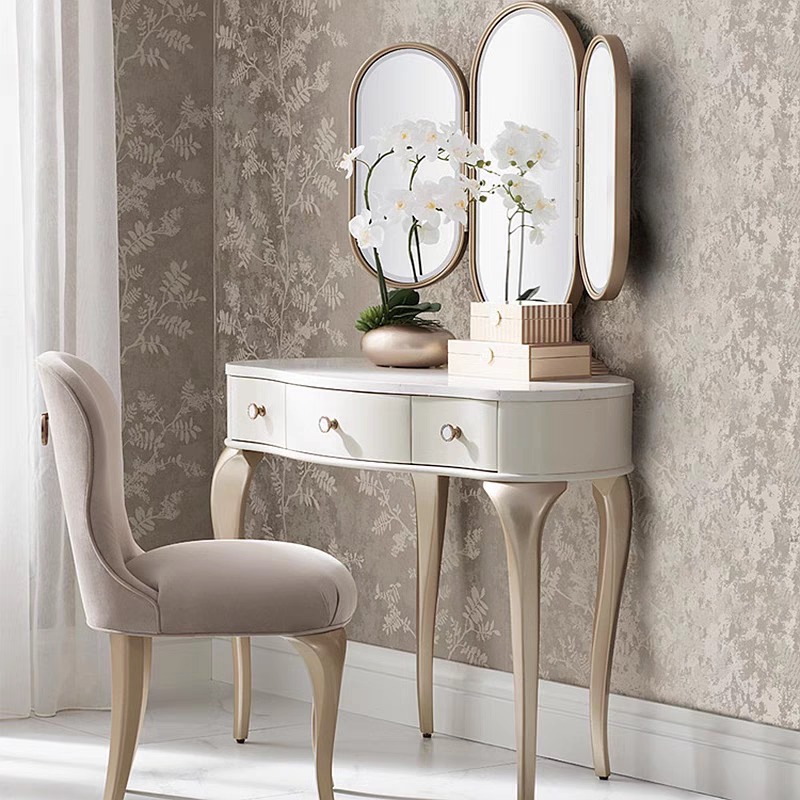 High-End Dressing Table, French-Style Light Luxury Modern Dressing Table with Integrated Makeup Mirror High-End Dressing Table, French-Style Light Luxury Modern Dressing Table with Integrated Makeup Mirror