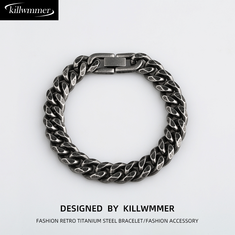 Vintage Titanium Steel Cuban Bracelet for Men, Trendy Brand, Versatile, Hip-Hop American Style, Non-Fading, Men's Cuban Chain, Men's Jewelry