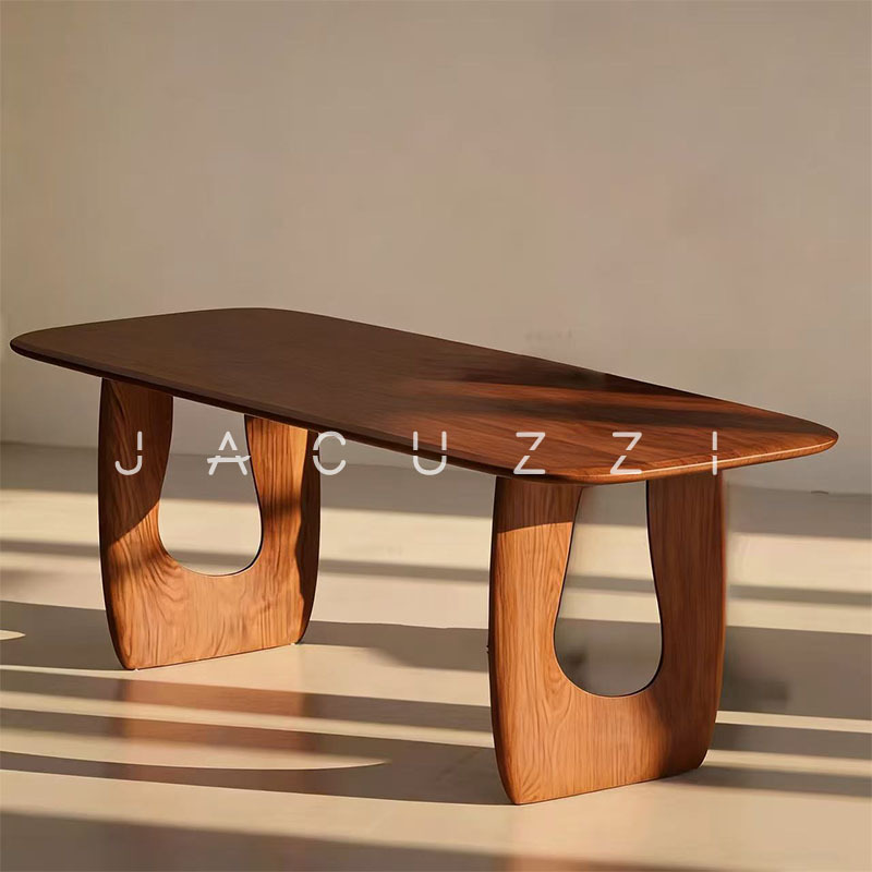 Burma Teak Wood Vintage Style Solid Wood Dining Table, Simple Retro Nordic Wabi-Sabi Style Tea Table, Large Slab Dining Table