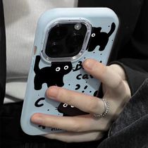 Korean trendy brand suitable for Apple 15ProMax mobile phone case iphone13 new silicone soft case 11 high-end female model 14promaxins splash ink three black cats 12P