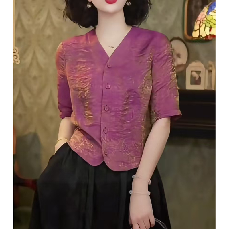 2025 New Fashionable Summer Short-Sleeved Shirt for Women, Trendy and Popular Gold-Tone Chinese Style Top for Women 2025 New Fashionable Summer Short-Sleeved Shirt for Women, Trendy and Popular Gold-Tone Chinese Style Top for Women