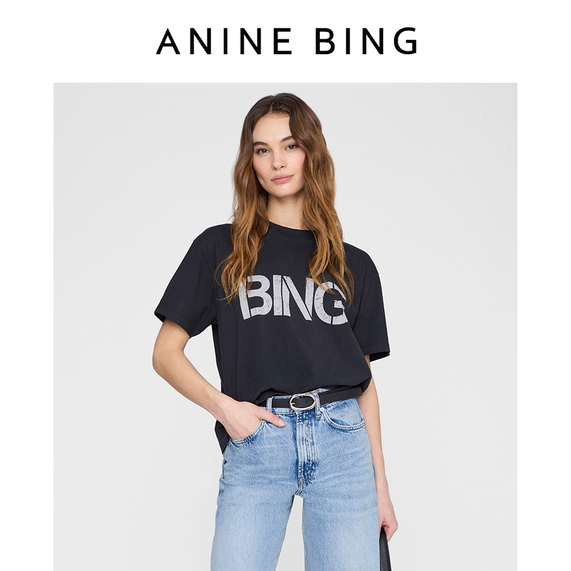 Anine Bing Wagner T-Shirt Women's Black Printed Short-Sleeved Round Neck T-Shirt 2026 Spring New Style