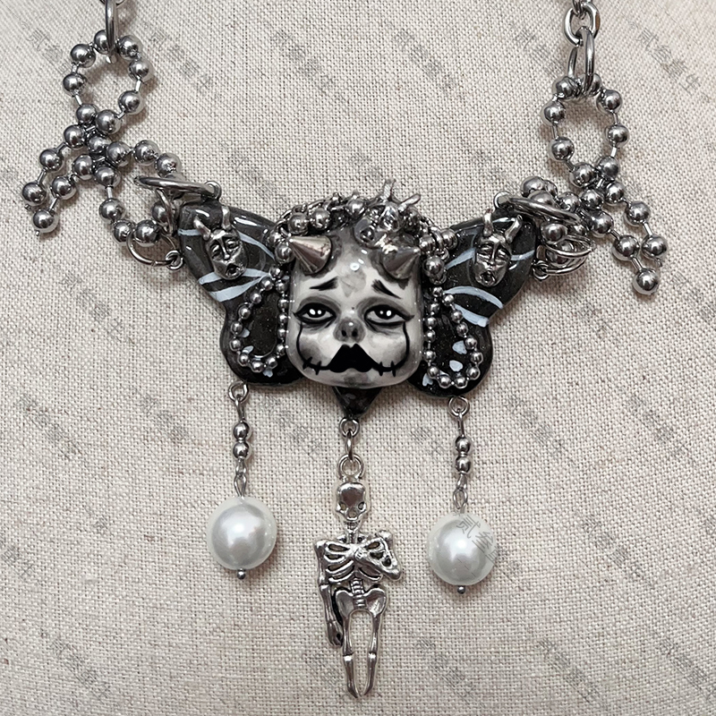 Three Tongsheng Original Design Skull Vintage Stacking Necklace ins Bow Dark Style Sexy Sub