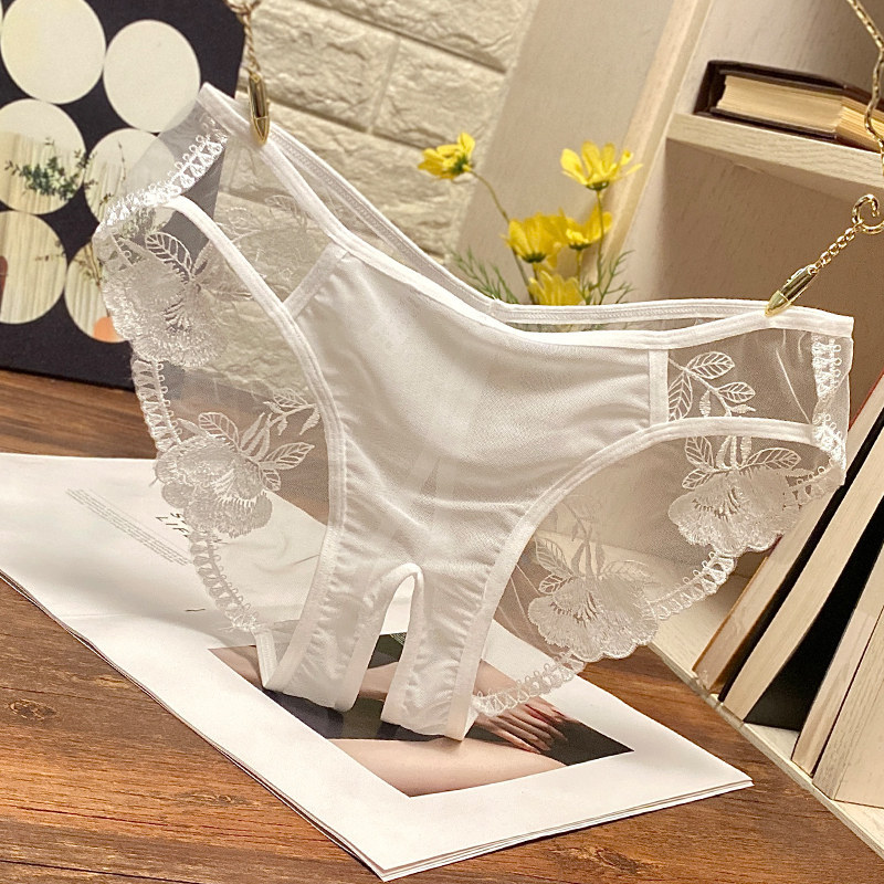 Victoria Sexy Panties for Women, No Need to Take Off, Sheer Lace Open-Crotch Design, Mid-Waist Hollow-Out Pure Desire Triangle Style