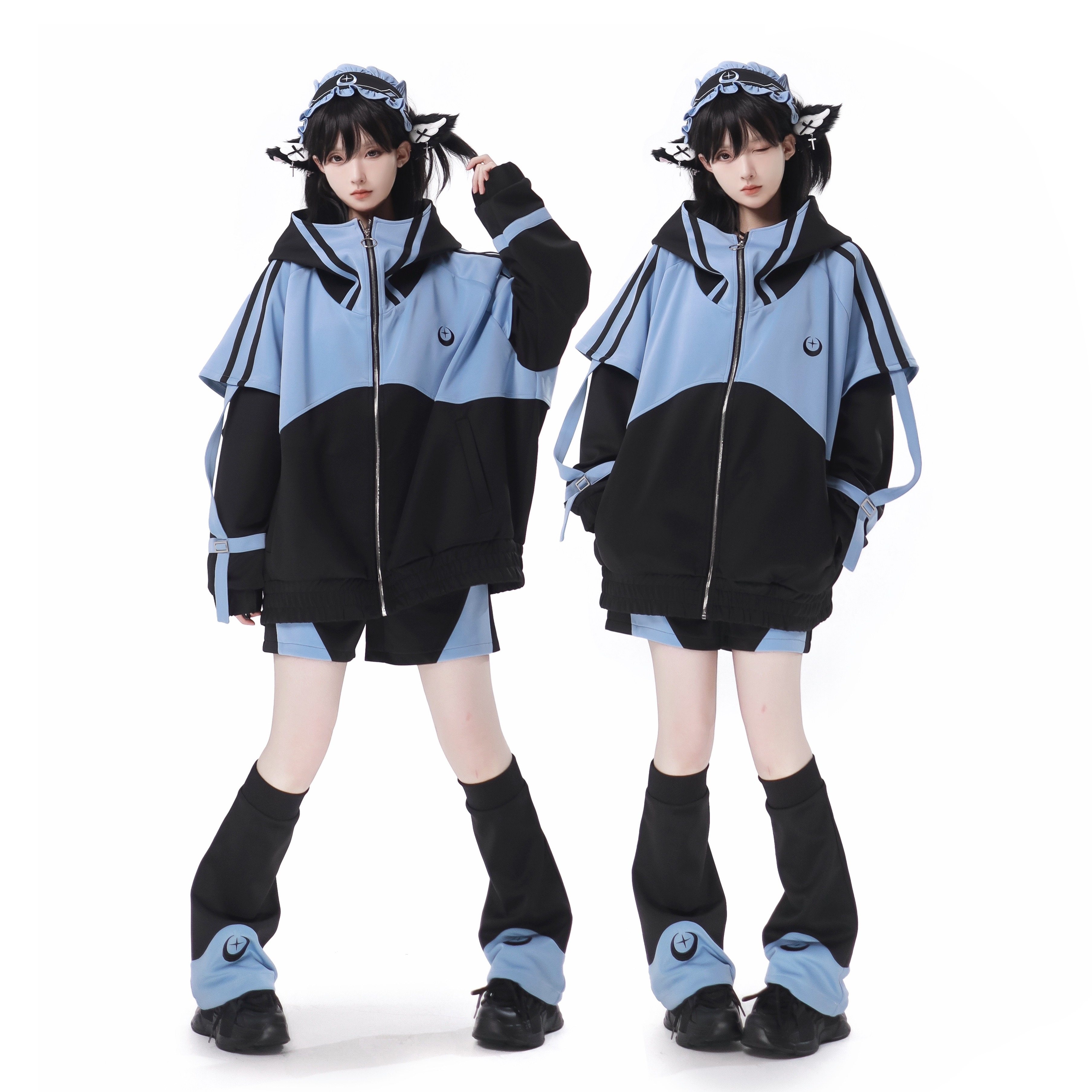 Starry Sky Radio Wave Blue and Black Tracksuit with Anime/JK Style Jacket