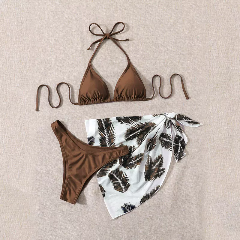 Купальники, пляжный комплект, городской стиль, европейский стиль, набор из 3 предмета
