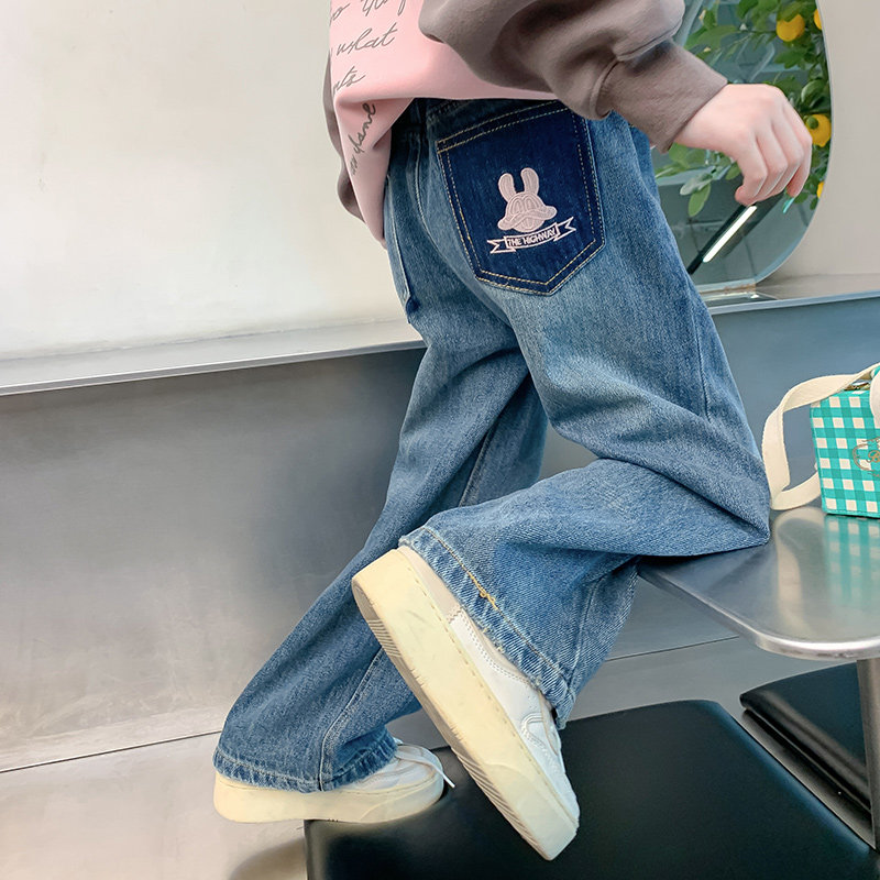 Girl Pants Spring Autumn Money 2023 New Ocean Gas Children Autumn Clothing Plus Suede Jeans Little Girl Fall Casual Pants-Taobao