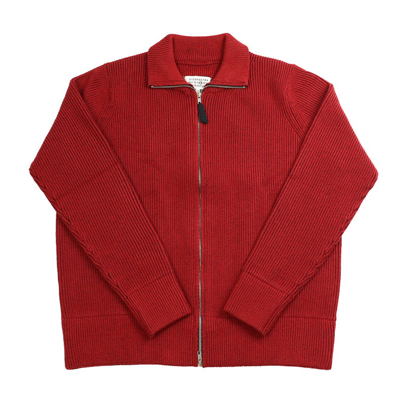 Detachable Four-Corner Logo Red Zipper Knit Sweater Cardigan Jacket Unisex Original Cleanfit