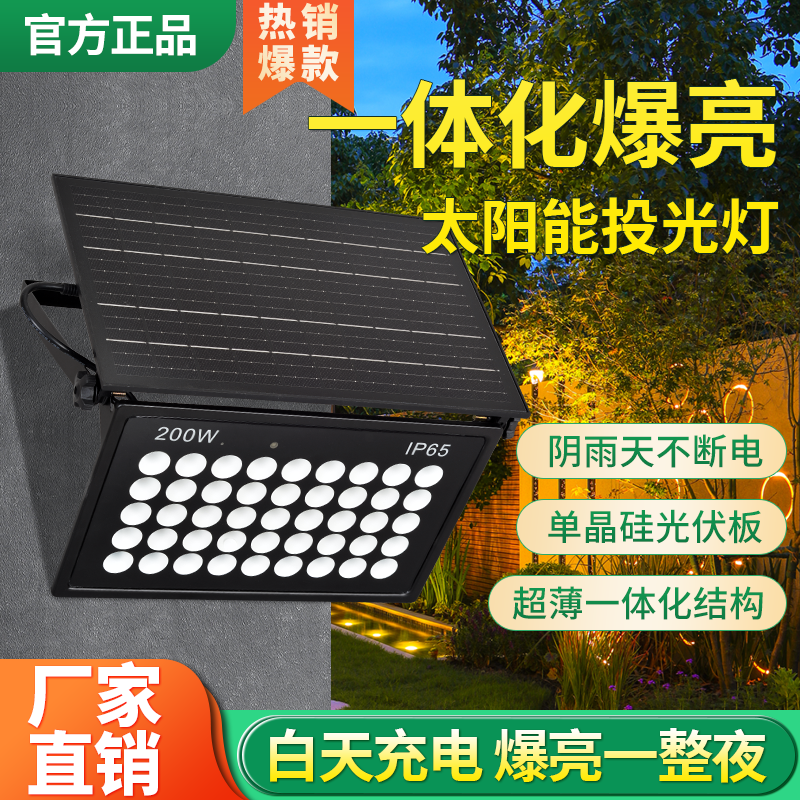 一体化太阳能投光灯新农村庭院门头感应户外防水照明灯led路灯30W
