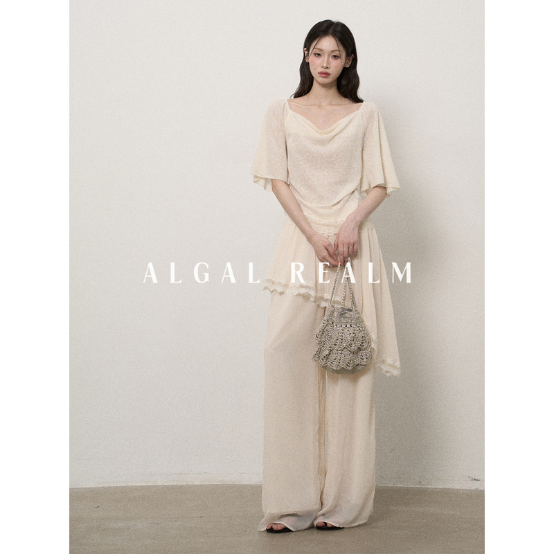【Algal Realm Snow Algae Collection】Designed with Lace Trim, Faux Two-Piece Draped Thin Casual Pants 【Algal Realm Snow Algae Collection】Designed with Lace Trim, Faux Two-Piece Draped Thin Casual Pants