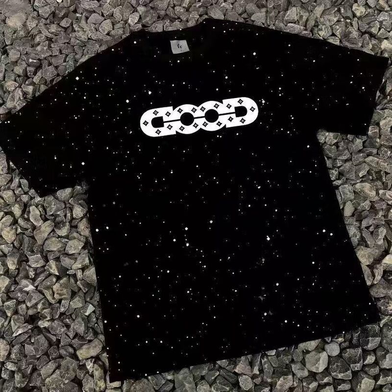 100% Pure Cotton Starry Sky Short-Sleeve American Style Trendy Brand Unisex Couple T-Shirt Fashion Light Luxury Print Summer Short-Sleeve T-Shirt