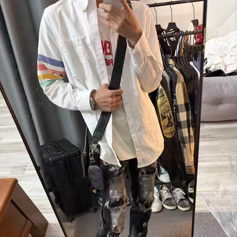 Summer 2026 New Long-Sleeve Top, Loose Casual Versatile Trendy Rainbow Shirt for Men and Women, Popular Online Style Summer 2026 New Long-Sleeve Top, Loose Casual Versatile Trendy Rainbow Shirt for Men and Women, Popular Online Style