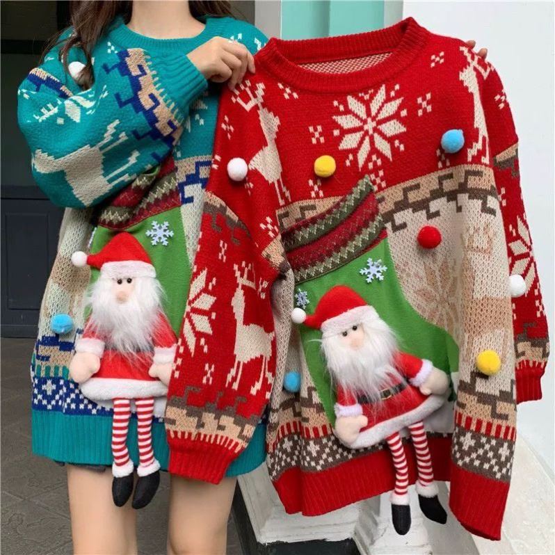 Christmas Ugly Sweater Boys' Christmas Clothes Couple Outfits Autumn and Winter Red Theme Tree New Style Atmospheric Outfits