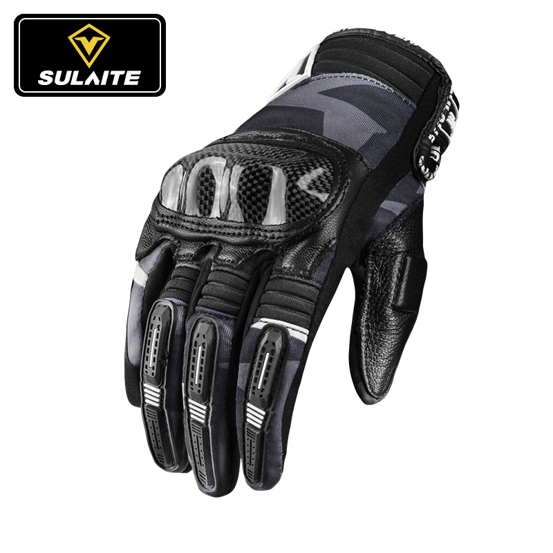 Motorcycle Riding Gloves Four Seasons Leather Breathable Full Fat Carbon Fiber Anti-Fall Motorcycle Racing Off-Road Rider Equipment