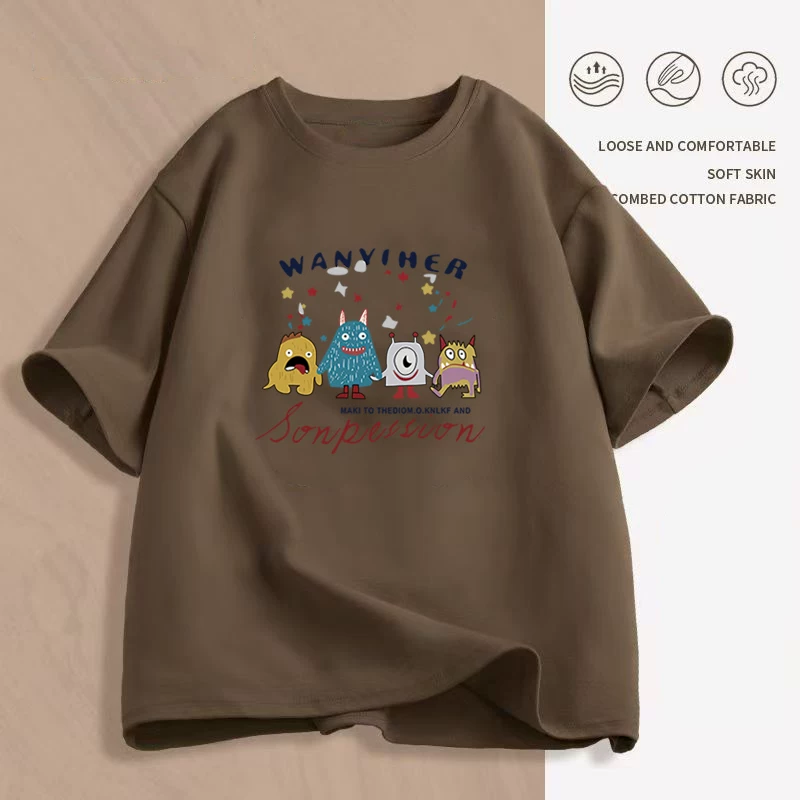 Футболка унисекс oversize с круглым воротом и коротким рукавом, летняя с мультяшным принтом, размеры M–2XL