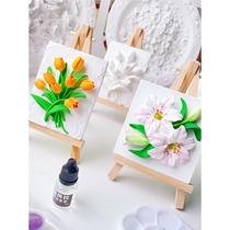 Gypsum three-dimensional 3D relief painting handmade diy graffiti painted lily tulip white embryo event team building gift painting