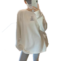 2024 new maternity spring wear brushed long-sleeved T-shirt mid-length Korean version loose casual fashion versatile top trend