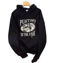 Pregnant womens velvet hooded sweatshirt womens mid-length Korean style loose casual large size fashion versatile thickened autumn and winter trendy
