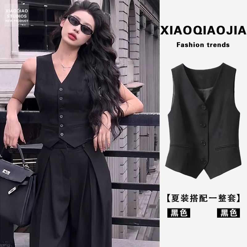 Black Chanel-Style Blazer Vest for Women, Summer Thin High-End Fashionable Sleeveless Top