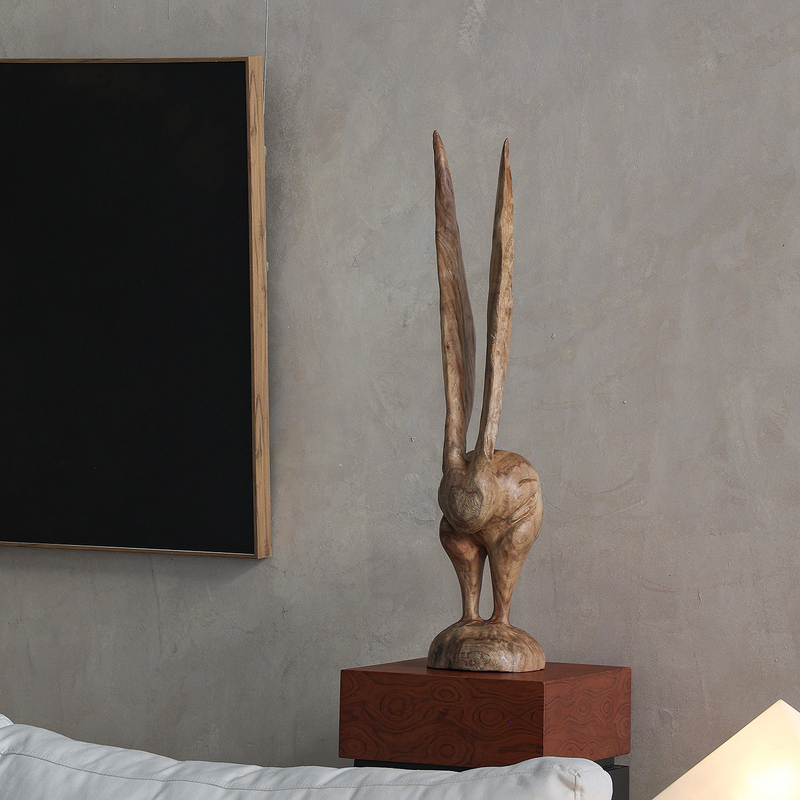 Original Long-Eared Rabbit Art Sculpture by Wuji, Antique Villa Solid Wood Carving, Living Room Art Soft Decoration Ornament Original Long-Eared Rabbit Art Sculpture by Wuji, Antique Villa Solid Wood Carving, Living Room Art Soft Decoration Ornament