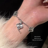 Серебряный лазерный браслет с четырьмя лепестками клевера