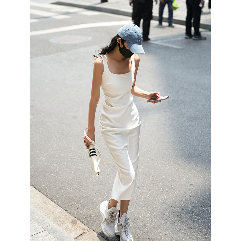 Luna7Xi White Dress for Women, New Summer Sleeveless Dress, Slimming One-Piece Dress, Elegant Spaghetti Strap Long Dress