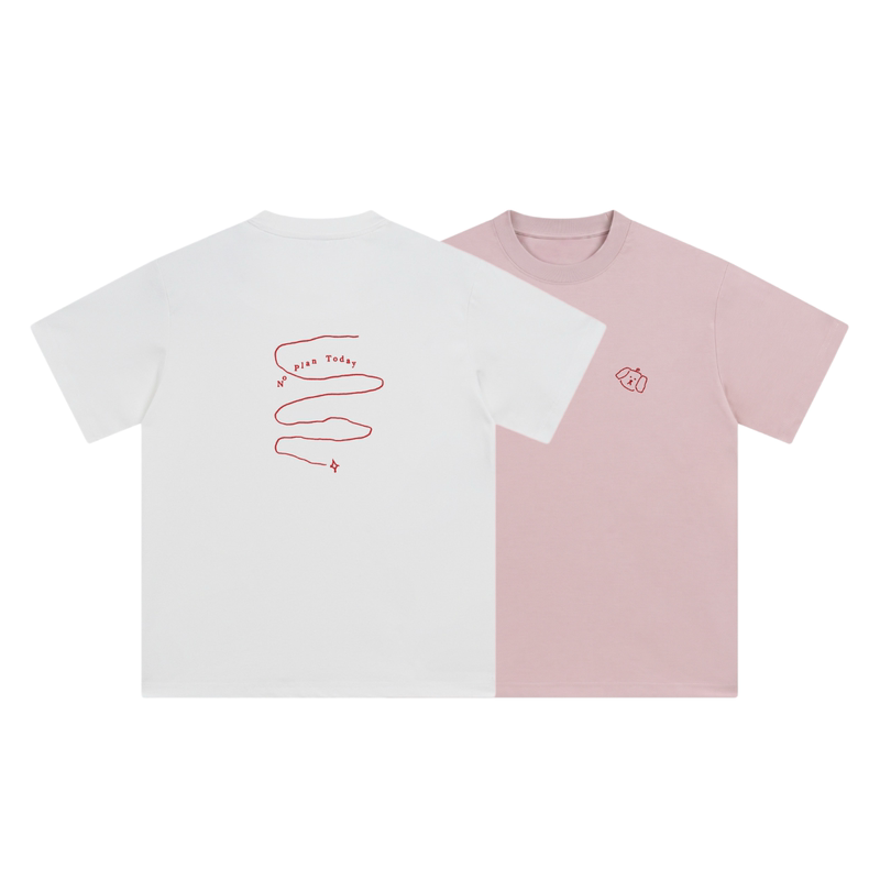 Wipeaway Original Noplantoday Spiral Print Short-Sleeved T-Shirt Loose Fit in Four Colors Sorona Slow Life Style