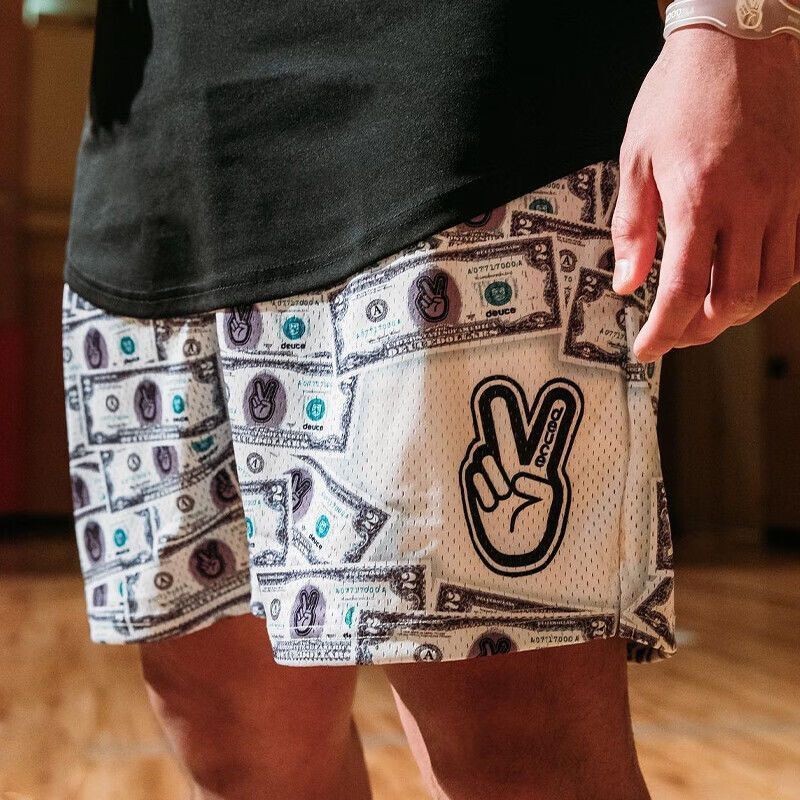 American Style Smvp Dollar Bill Print Sports Shorts Men's Basketball Shorts Training Fitness Shorts Breathable Quarter Shorts Summer
