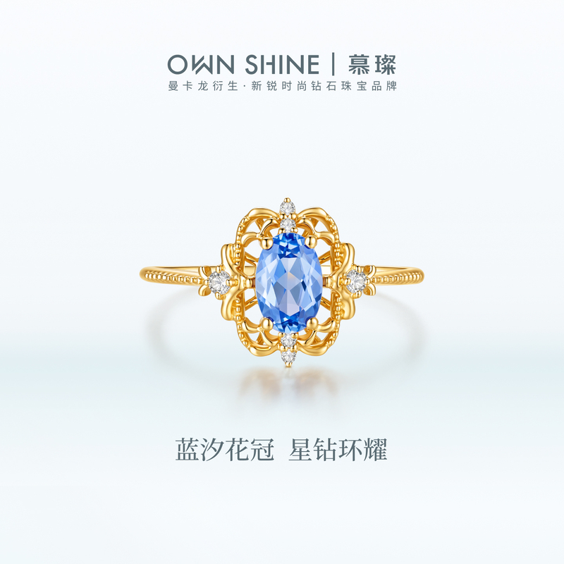 [New Product Launch] Mancaaron/Mucan 18K Gold Blue Tide Flower Crown Ring Vintage Sapphire Cultivated Diamond Gift