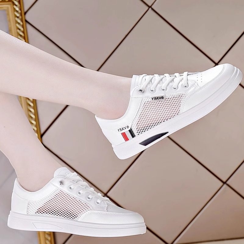 Tmall Genuine Leather White Sneakers for Women 2025 Summer New Mesh Breathable Sports Sneakers Lightweight Casual Shoes for Women