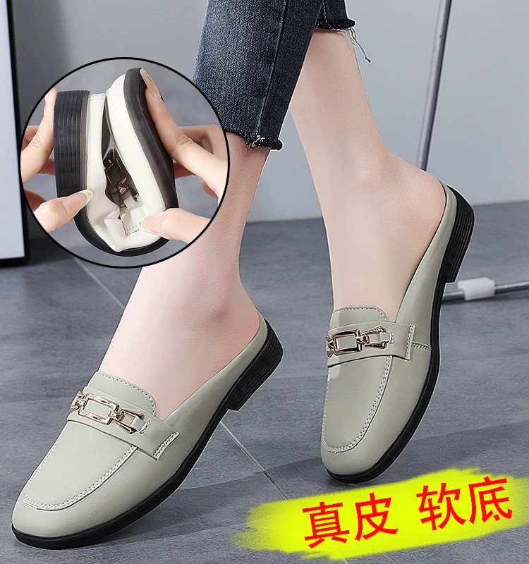 Special Offer Genuine Leather Half-Slip-On Women's Shoes 2026 Spring New Style Lazy Slip-On Flat Sandals for Outdoor Wear