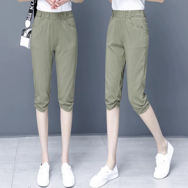 Ice silk cropped pants for women's thin 2025 summer new style loose slimming Harun cotton linen casual small foot pants