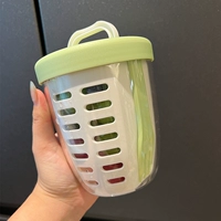 [Портативный] Зелено-белая чашка + зеленая вилка, 600 мл