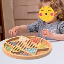 Wooden checkers backgammon two-in-one childrens and students educational parent-child old-fashioned large glass ball marble toy