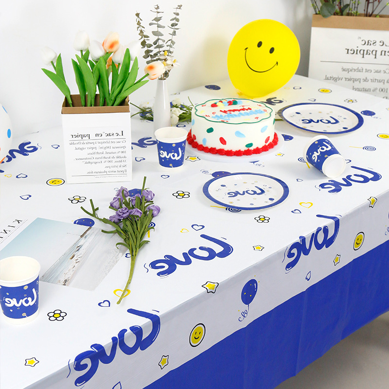 Disposable Birthday Tablecloth for Boys and Girls Party Decoration Outdoor Picnic Cake Plate Paper Cup Thickened Tablecloth
