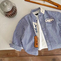 Childrens shirts 2024 Spring and autumn new male girls Korean version striped long sleeve blouse with baby baby turning in shirt