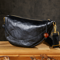 Handmade original genuine leather mens crossbody bag luxury personalized casual dumpling bag armpit bag first layer cowhide mens bag