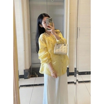 Pregnant woman embroidered with loose snow-spinning blouse Tobelly half body skirt suit French style retro temperament spring and summer new goose yellow