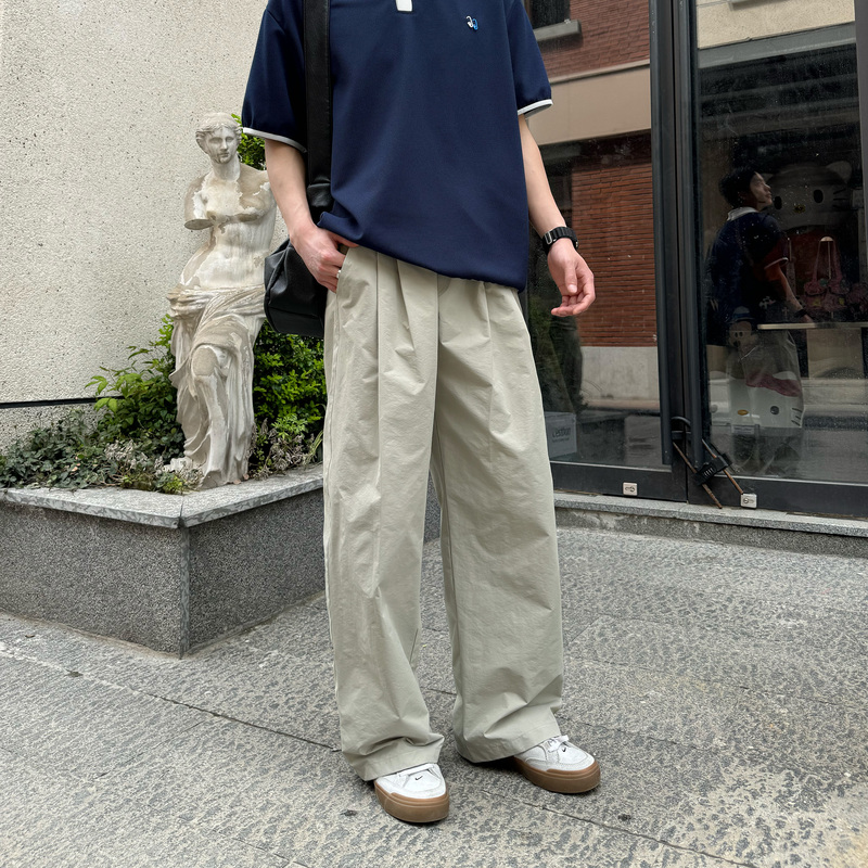 Casual, Lightweight, Quick-Drying, Solid Color, Japanese Style, Loose-Fitting, Elastic Waistband, Drawstring, Summer Versatile Long Pants for Young People