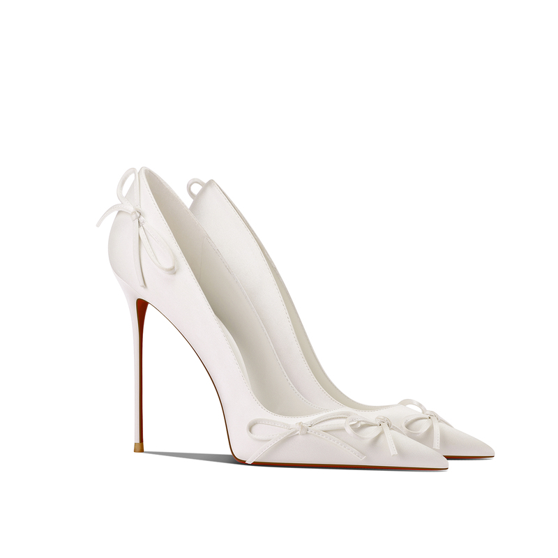 Tweed Style White High-Heeled Shoes for Women with Pointed Toes, Stiletto Heels and Bows That Are Not Tiring for the Feet. 2026 Autumn and Winter New Style That Are Not Tiring for the Feet Tweed Style White High-Heeled Shoes for Women with Pointed Toes, Stiletto Heels and Bows That Are Not Tiring for the Feet. 2026 Autumn and Winter New Style That Are Not Tiring for the Feet