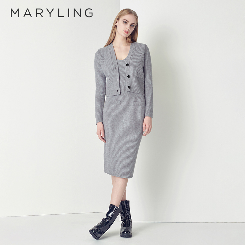 Maryling Outlets Fashionable and Versatile Smoky Gray V-Neck Knitted Cardigan A1Cgw08920 Maryling Outlets Fashionable and Versatile Smoky Gray V-Neck Knitted Cardigan A1Cgw08920
