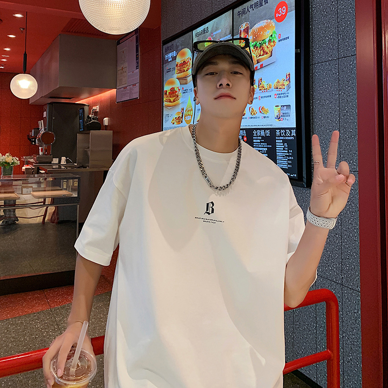 Extra Large Size 150kg American Style Short-Sleeved T-Shirt Men's Summer Loose Pure Cotton Trendy Brand Men's Half-Sleeved T-Shirt White Top
