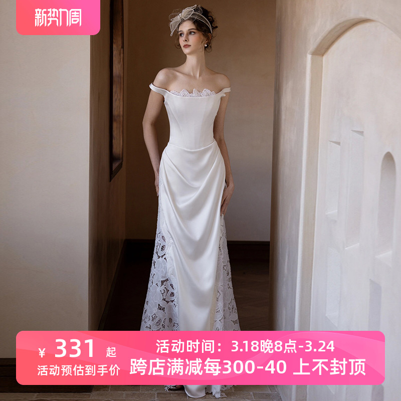 Lace white colored elite wedding dress for bride, lifting effect, lace dress Lace white colored elite wedding dress for bride, lifting effect, lace dress