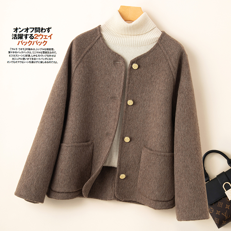 2026 Autumn/Winter New Round Neck Tweed Coat High-End Loose Korean Style Double-Sided Wool Coat Women's Short Style 2026 Autumn/Winter New Round Neck Tweed Coat High-End Loose Korean Style Double-Sided Wool Coat Women's Short Style