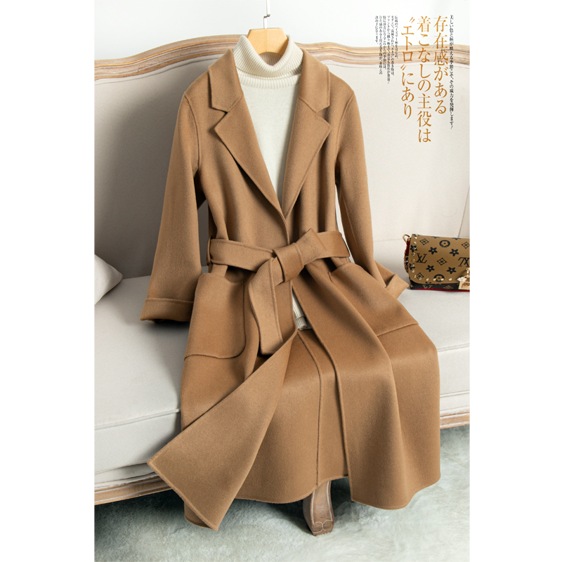 Off-Season Autumn and Winter New High-End Double-Sided Wool Coat for Women, Mid-Length Over-The-Knee Woolen Coat, Plus Size Hepburn Style Off-Season Autumn and Winter New High-End Double-Sided Wool Coat for Women, Mid-Length Over-The-Knee Woolen Coat, Plus Size Hepburn Style