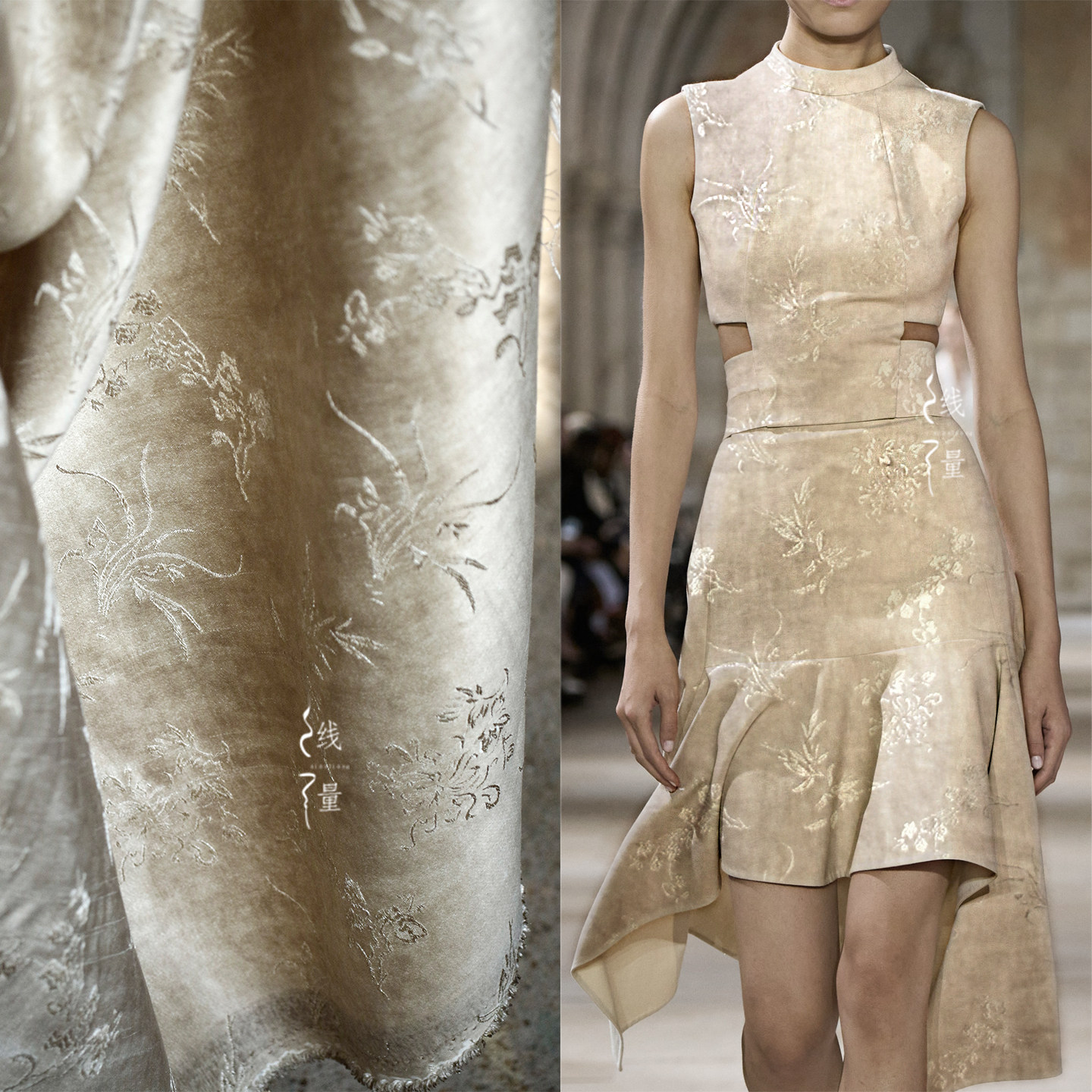 光沢のある厚手のジャカードサテン生地。新しい中国風の高級アウターウェアデザイナー生地。