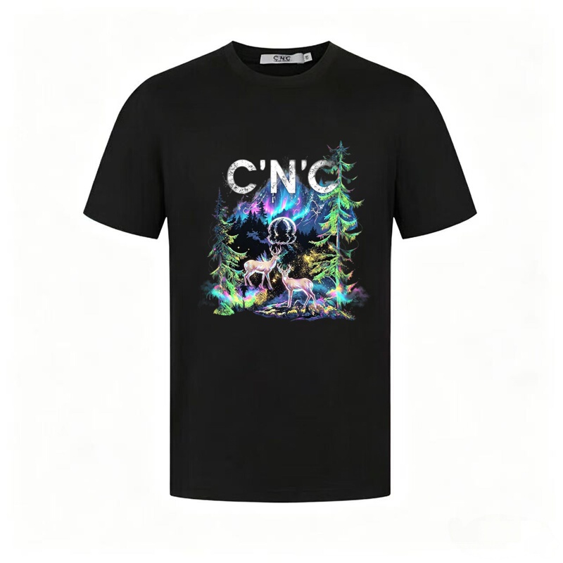 Cnc Summer Short-Sleeve T-Shirt for Men, Slim-Fit Half-Sleeve Printed Mercerized Cotton T-Shirt, Men's Casual Trendy Brand Lin Shen Jian Lu
