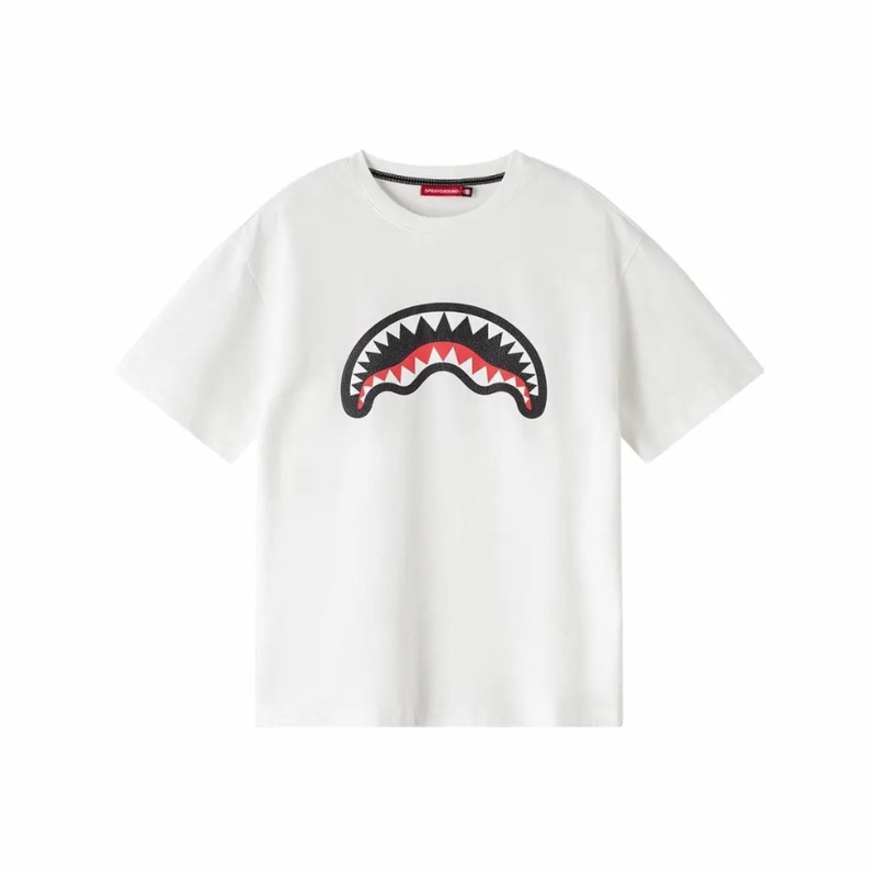 Sg Big Logo Shark Mouth Print Cracked American Retro Heavy Cotton Men's and Women's Short-Sleeved T-Shirt Summer T-Shirt Tee